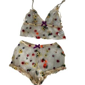 Floral mesh shorts lingerie set
